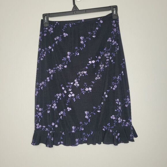 Vintage y2k 90s black purple moody floral ruffle grunge goth skirt size med p - Picture 2 of 5